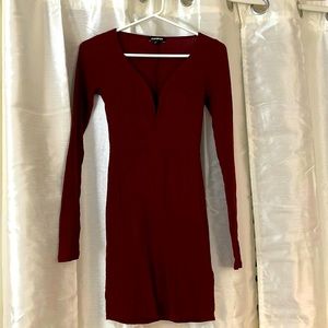 Express firm fit burgundy dress with deep wire v-neck.